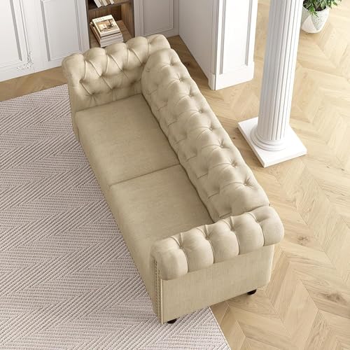 Large Chesterfield Style 2-Seater Sofa - Victoria Beige