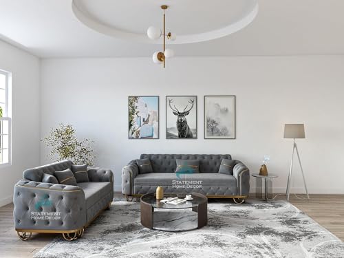 Dark Grey Plush Velvet 5-Seater Sofa Set