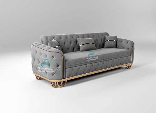 Dark Grey Plush Velvet 5-Seater Sofa Set