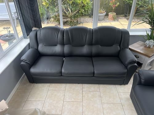 Black Faux Leather 2-3 Seater Sofa Set
