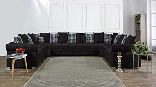 Stylish Black U-Shaped Faux Leather Sofa Set