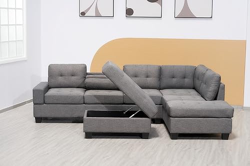 Western Grey L-Shaped Corner Sofa with Ottoman