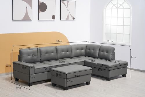 Western Grey L-Shaped Corner Sofa with Ottoman