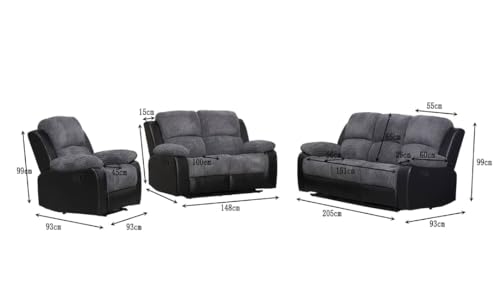 Rio Recliner Black/Grey Jumbo Cord Sofa Set