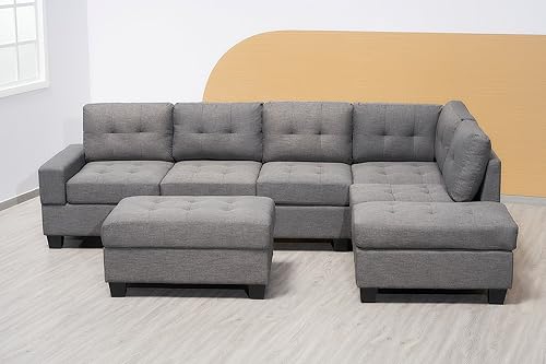 Western Grey L-Shaped Corner Sofa with Ottoman