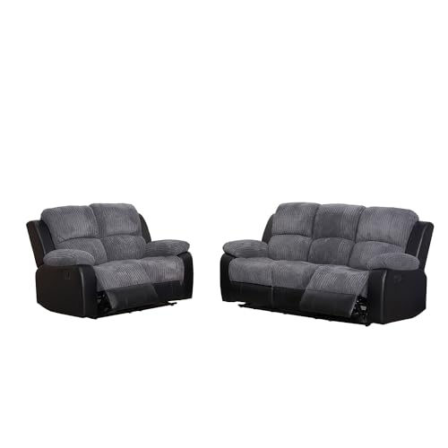 Rio Recliner Black/Grey Jumbo Cord Sofa Set