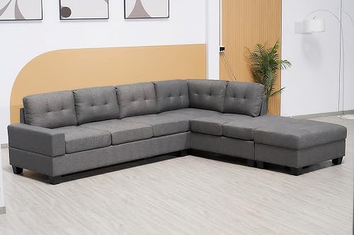 Western Grey L-Shaped Corner Sofa with Ottoman