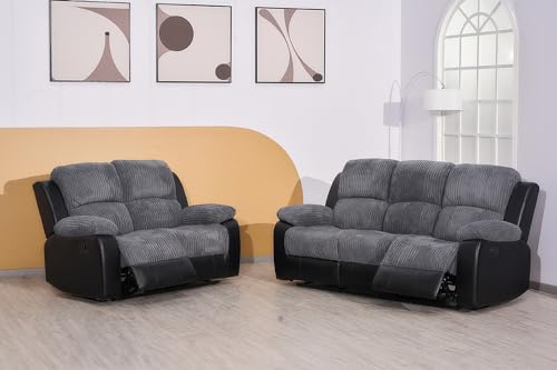Rio Recliner Black/Grey Jumbo Cord Sofa Set