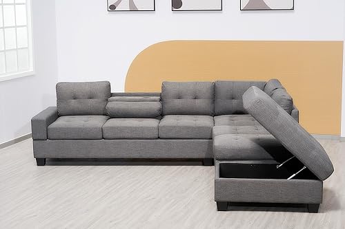 Western Grey L-Shaped Corner Sofa with Ottoman