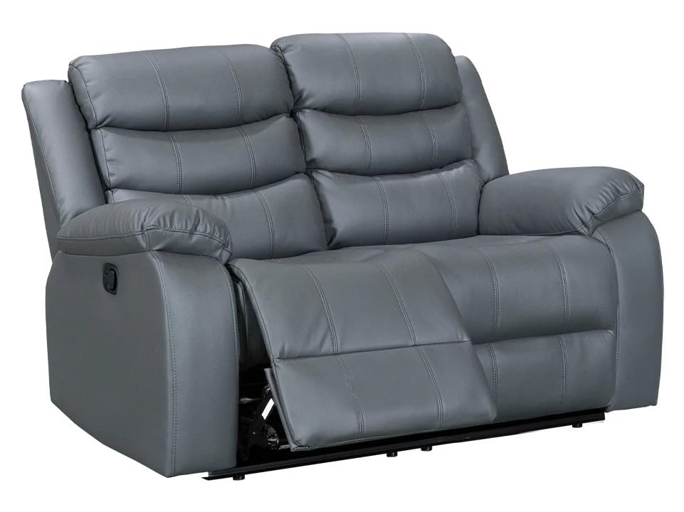 Roma Grey Leather Recliner Sofa Set - 3 Pieces