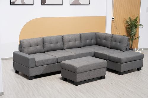Western Grey L-Shaped Corner Sofa with Ottoman