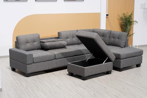 Western Grey L-Shaped Corner Sofa with Ottoman