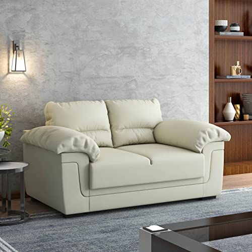Beige Faux Leather 2-Seater Sofa with Cushions