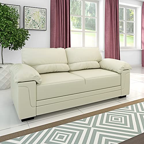 Beige Faux Leather 2-Seater Sofa with Cushions