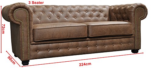 Astor Chesterfield Style Brown Faux Leather Sofa Set