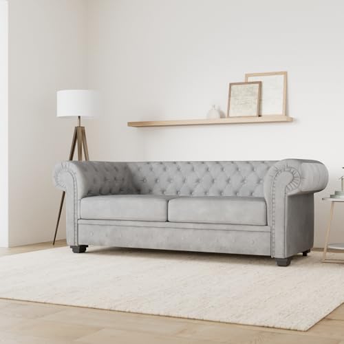 Chesterfield Light Grey Sofa Bed - 3 Seater