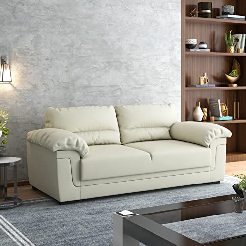 Beige Faux Leather 2-Seater Sofa with Cushions