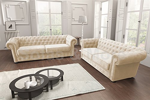 Chesterfield Corner Sofa Set - Cream Fabric