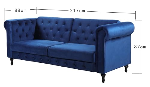 Vintage Blue Velvet 3-Seater Sofa Bed