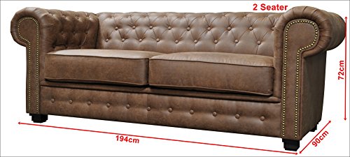 Astor Chesterfield Style Brown Faux Leather Sofa Set