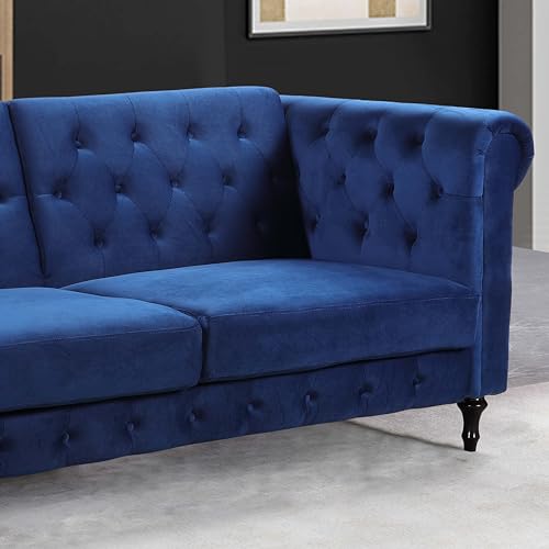 Vintage Blue Velvet 3-Seater Sofa Bed