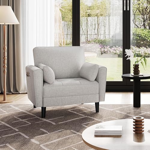 Tufted Oversized Fabric Armchair with Pillows