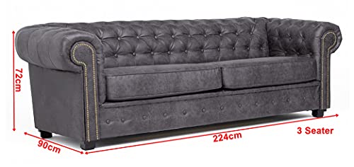 Astor Grey Faux Leather Chesterfield Sofa Set