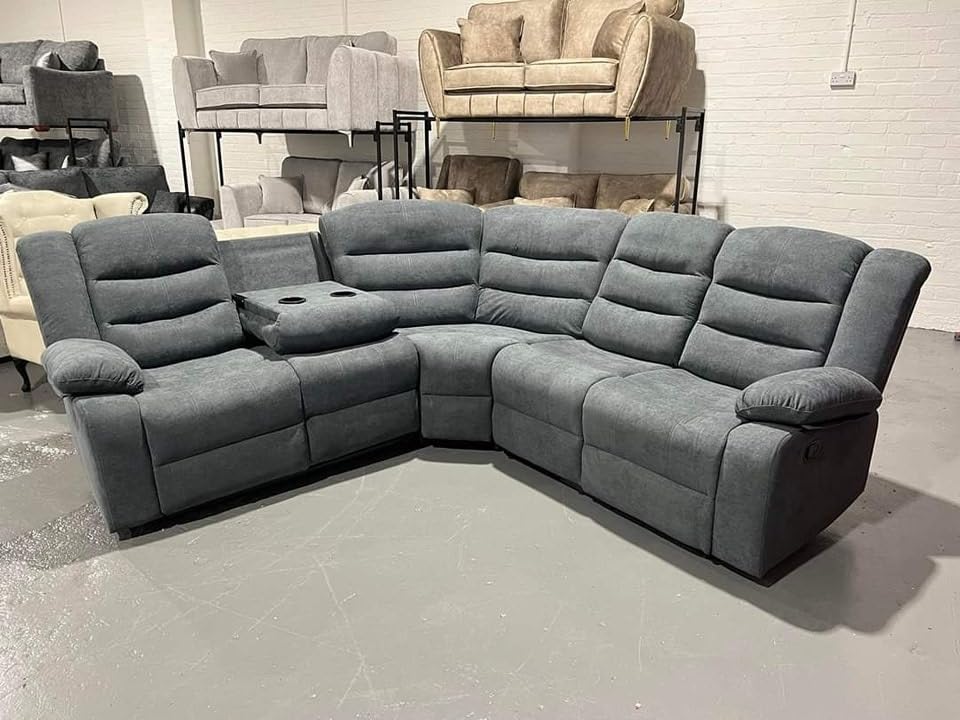 Madrid Grey Fabric Recliner Sofa with Cupholders