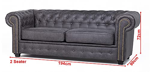 Astor Grey Faux Leather Chesterfield Sofa Set