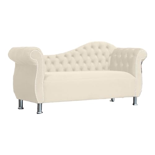 Vintage Cream Velvet Chesterfield Chaise Lounge Sofa