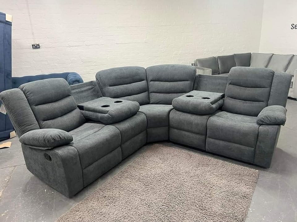 Madrid Grey Fabric Recliner Sofa with Cupholders