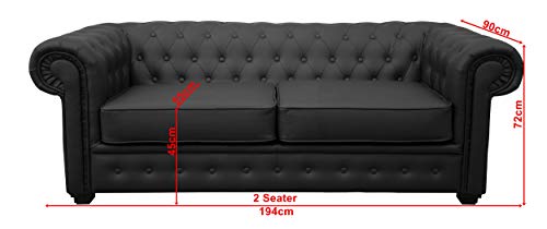 Chesterfield Venus Black Faux Leather Sofa Set