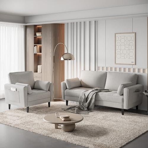 Tufted Oversized Fabric Armchair with Pillows