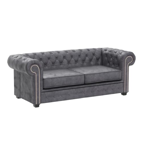 Astor Grey Faux Leather Chesterfield Sofa Set