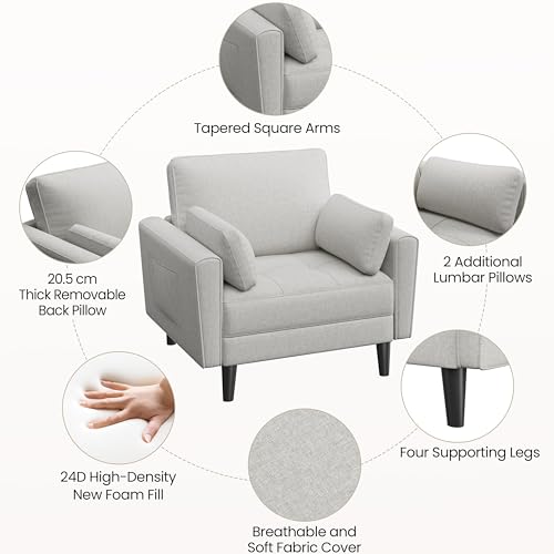 Tufted Oversized Fabric Armchair with Pillows