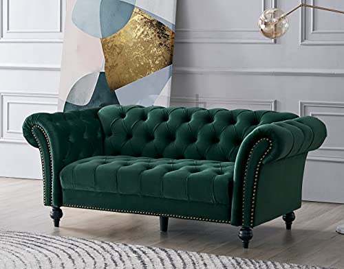 Velvet Chesterfield Curved Sofa – 3 Seater Green