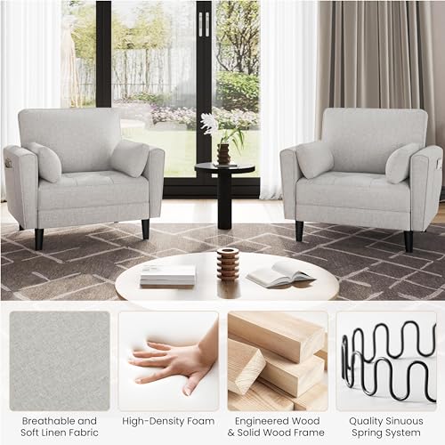 Tufted Oversized Fabric Armchair with Pillows