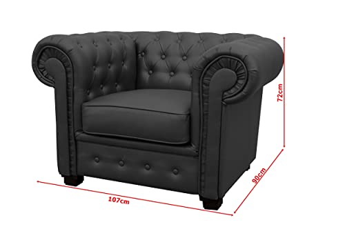 Chesterfield Venus Black Faux Leather Sofa Set