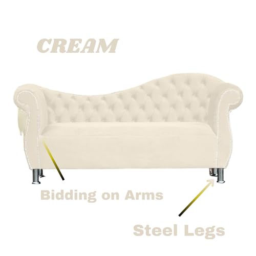 Vintage Cream Velvet Chesterfield Chaise Lounge Sofa