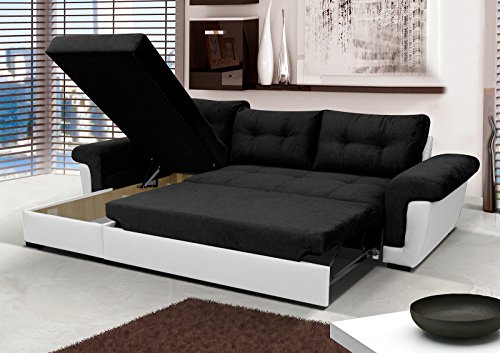 Black Corner Sofa Bed with Storage