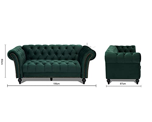 Velvet Chesterfield Curved Sofa – 3 Seater Green
