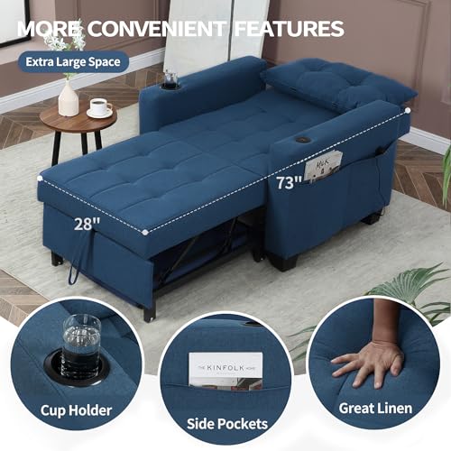 Convertible Sleeper Armchair with USB Ports - Navy Blue