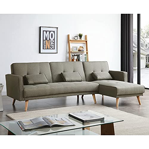 Elegant Grey L-Shaped Sofa Bed with Wooden Legs