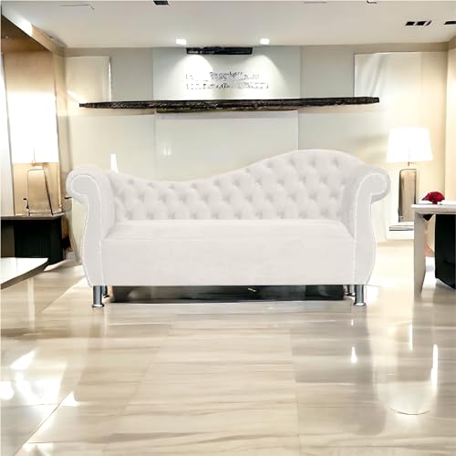 Vintage Cream Velvet Chesterfield Chaise Lounge Sofa