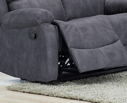 Grey Fabric 5-Seater Manual Reclining Corner Sofa