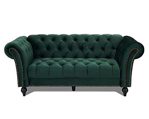 Velvet Chesterfield Curved Sofa – 3 Seater Green