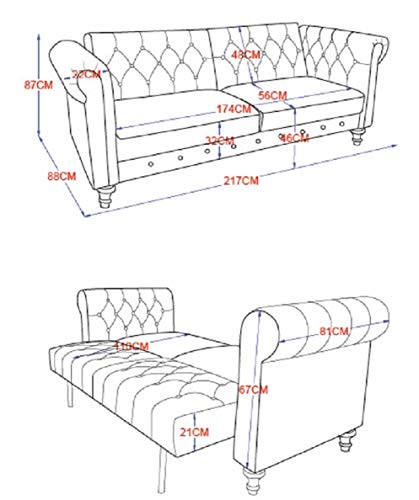 Vintage Velvet Chesterfield Three Seater Sofa Bed