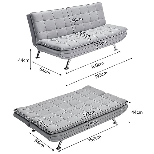 Light Grey 3-Seater Fabric Sofa Bed Recliner