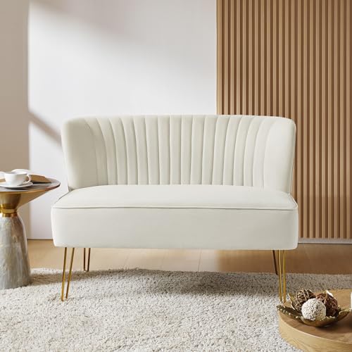 Velvet 2-Seater Loveseat Sofa with Gold Legs