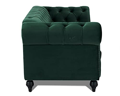 Velvet Chesterfield Curved Sofa – 3 Seater Green